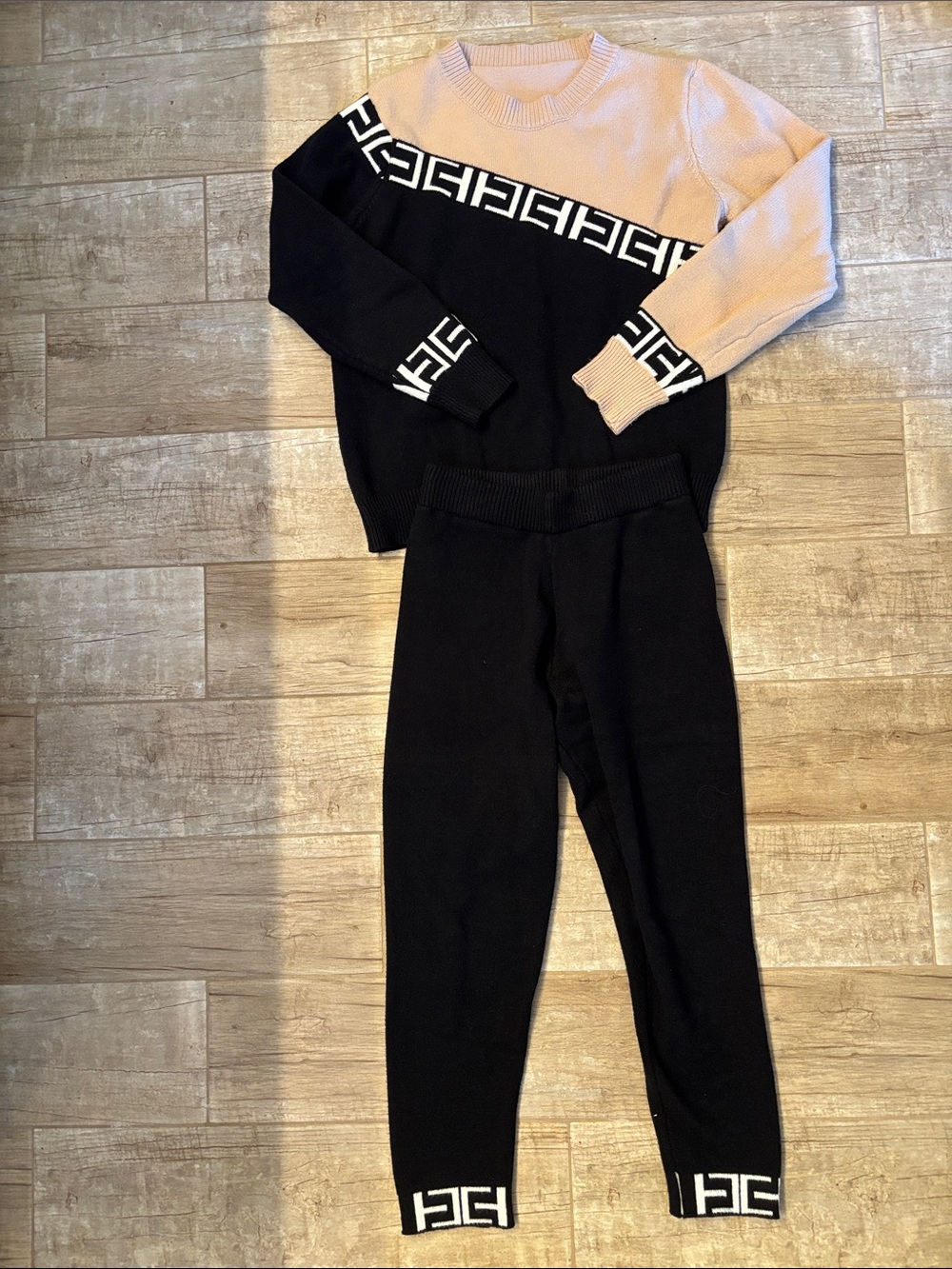 Two-Piece Knit  Set in Black and Cream
